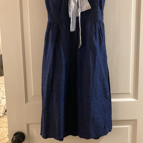 Lena Medoyeff raw silk dress in blue with light blue satin bow, size 2. - Picture 3 of 4